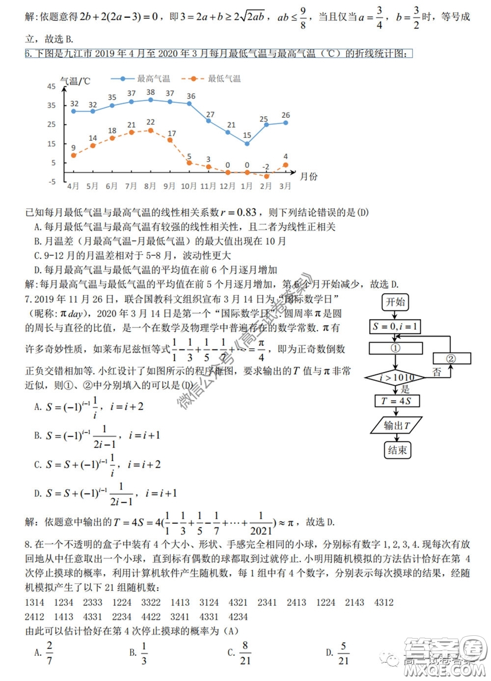 2020屆九江市第三次高考模擬統(tǒng)一考試?yán)砜茢?shù)學(xué)試題及答案