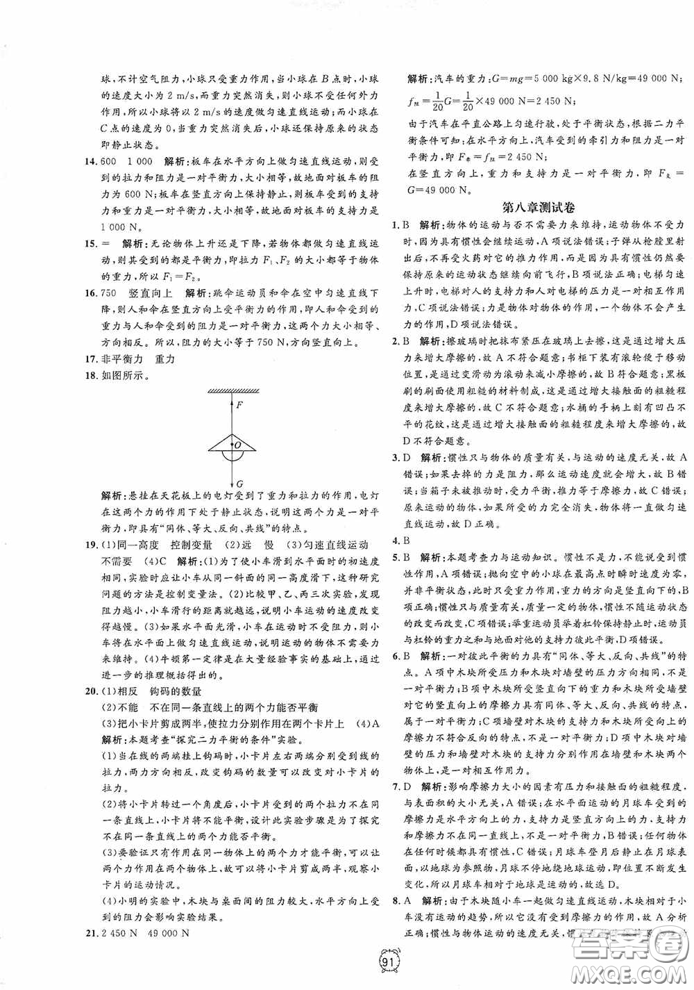 鐘書金牌2020過關沖刺100分八年級物理下冊人教版答案