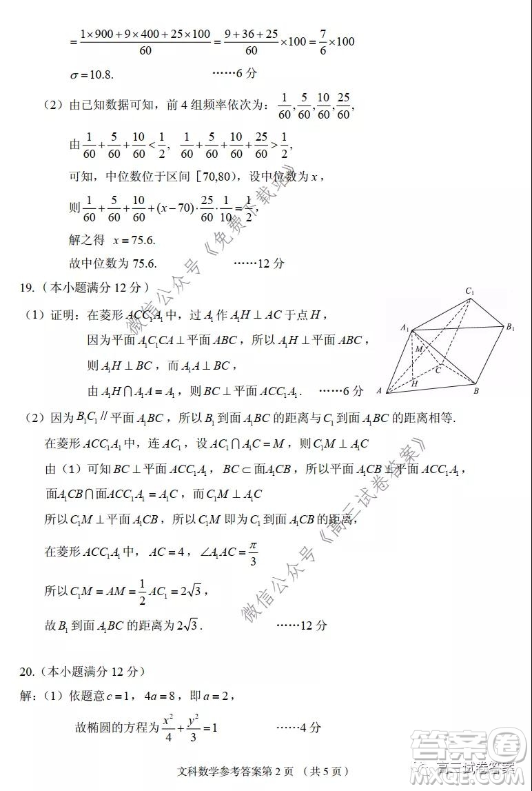 武漢市2020屆高中畢業(yè)生五月質(zhì)量檢測文科數(shù)學試題及答案