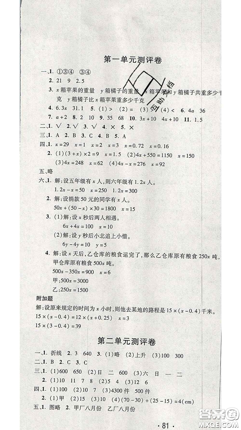 三甲文化2020新版創(chuàng)新考王完全試卷五年級數(shù)學下冊蘇教版答案