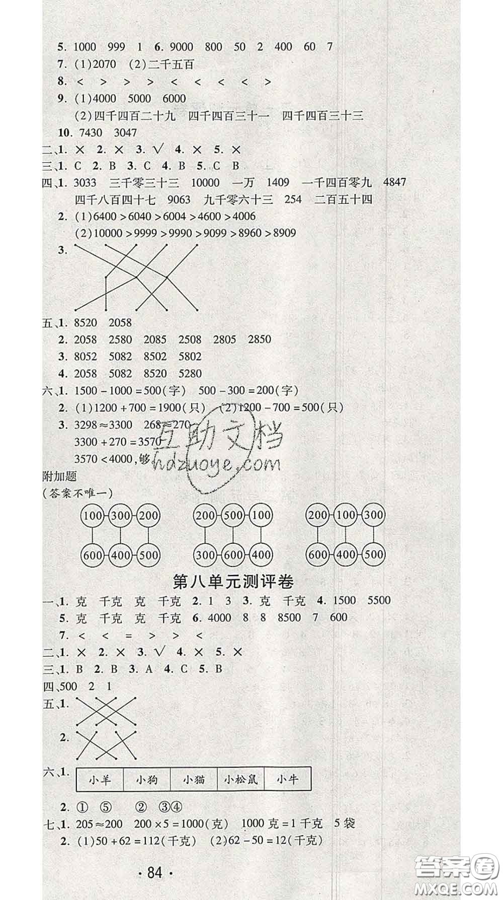 三甲文化2020新版創(chuàng)新考王完全試卷二年級數(shù)學下冊人教版答案