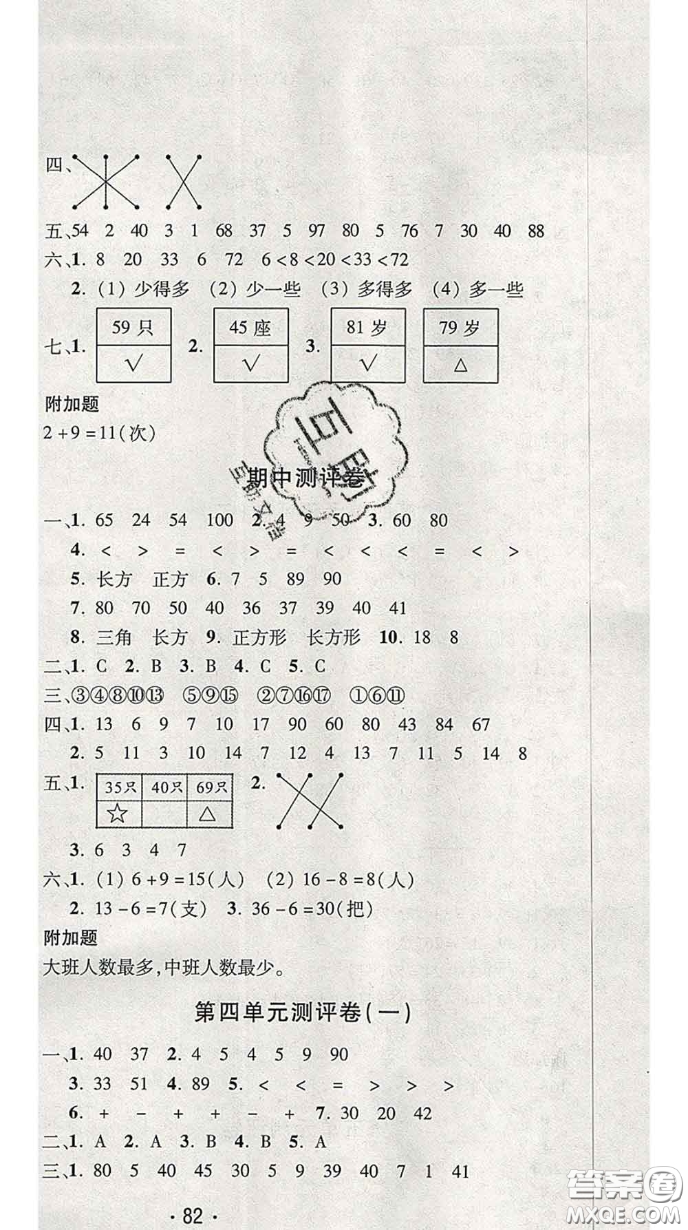 三甲文化2020新版創(chuàng)新考王完全試卷一年級數(shù)學(xué)下冊蘇教版答案