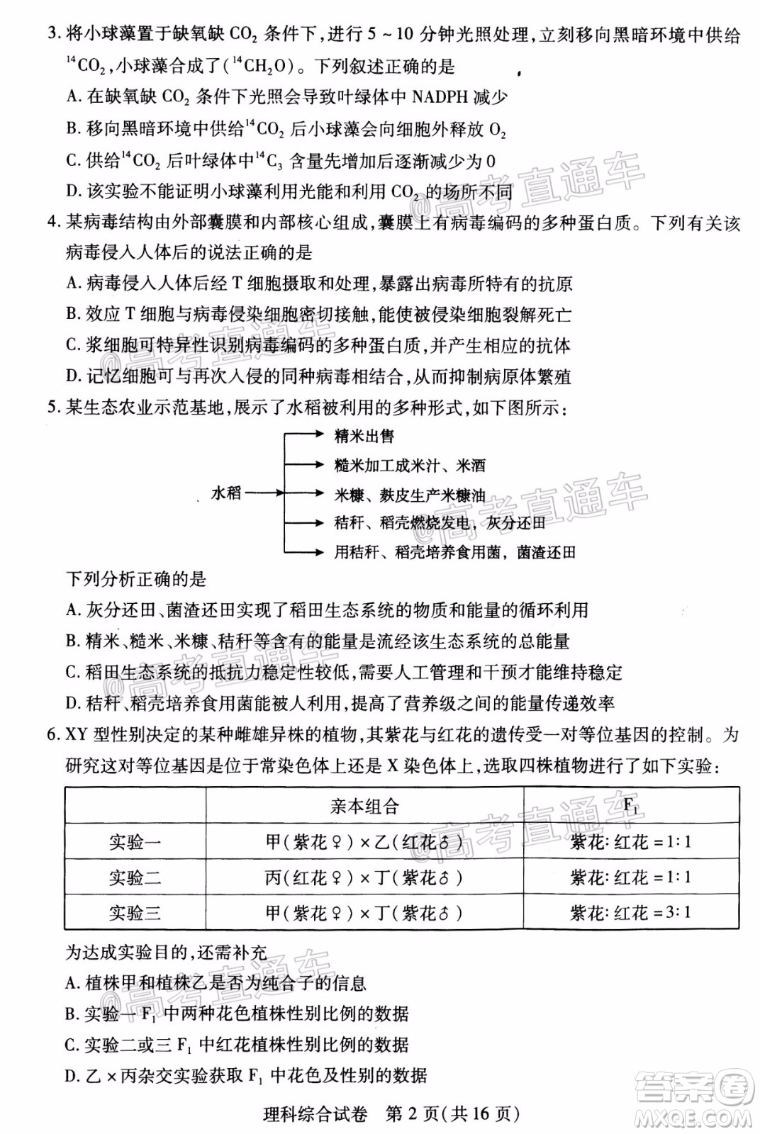 武漢市2020屆高中畢業(yè)生五月質(zhì)量檢測(cè)理科綜合試題及答案