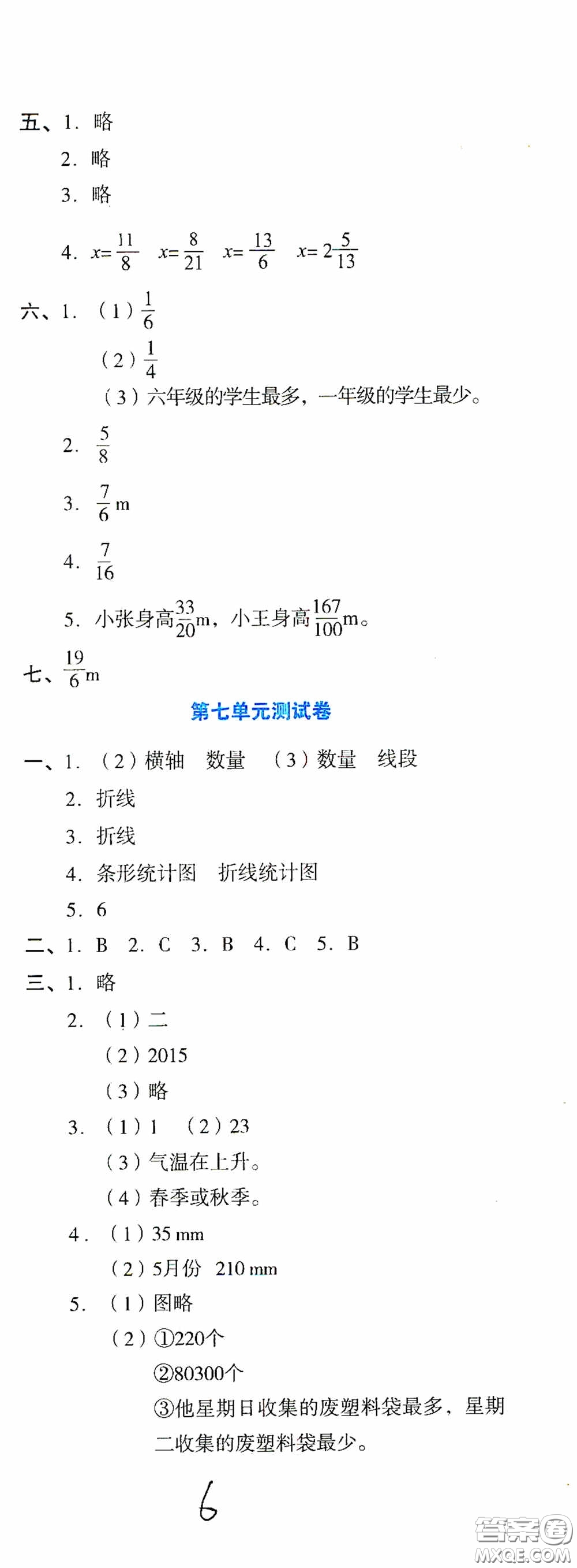 湖南教育出版社2020湘教考苑單元測試卷五年級(jí)數(shù)學(xué)下冊(cè)人教版答案