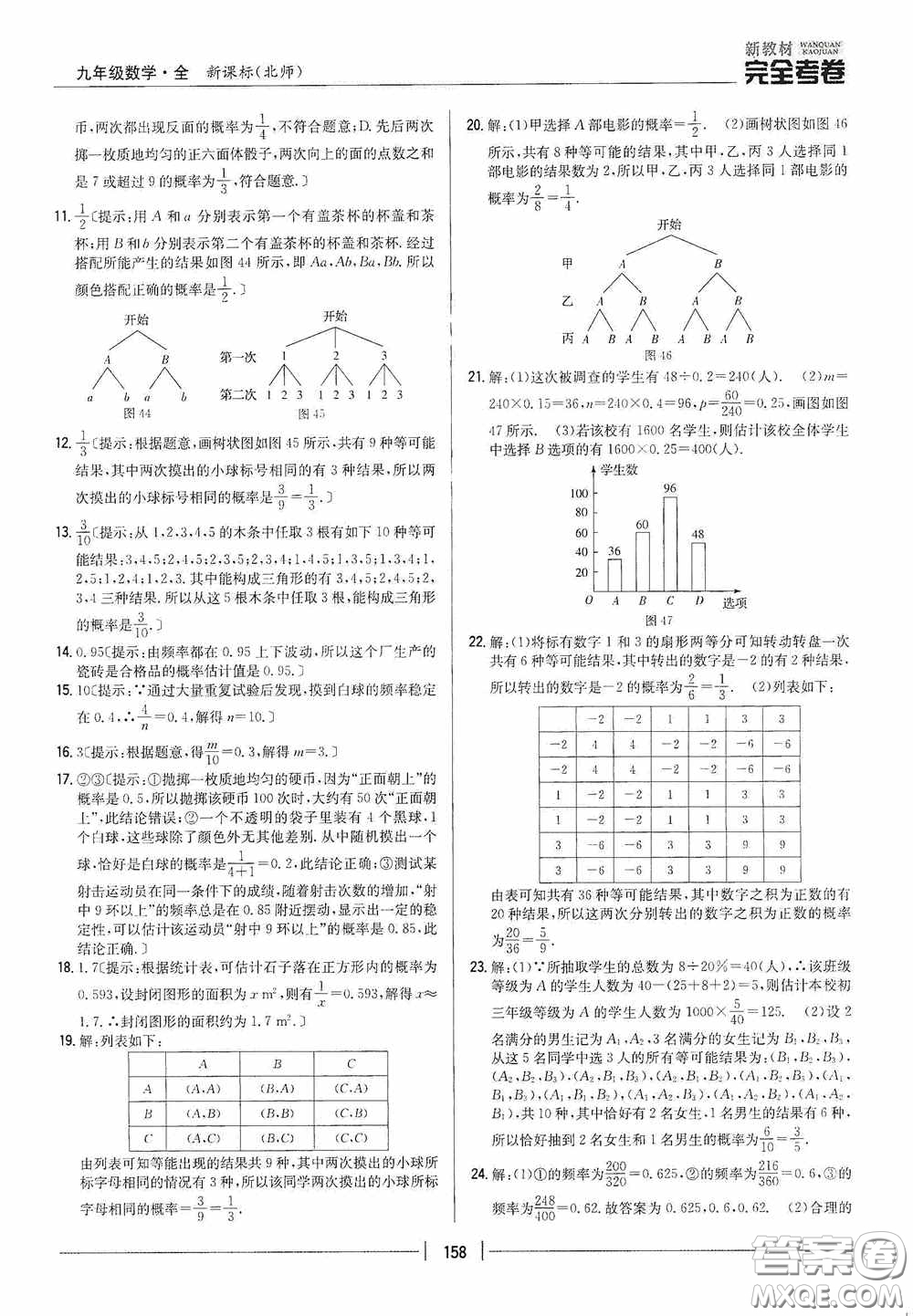 2020新教材完全考卷九年級數(shù)學(xué)全一冊新課標(biāo)北師大版答案