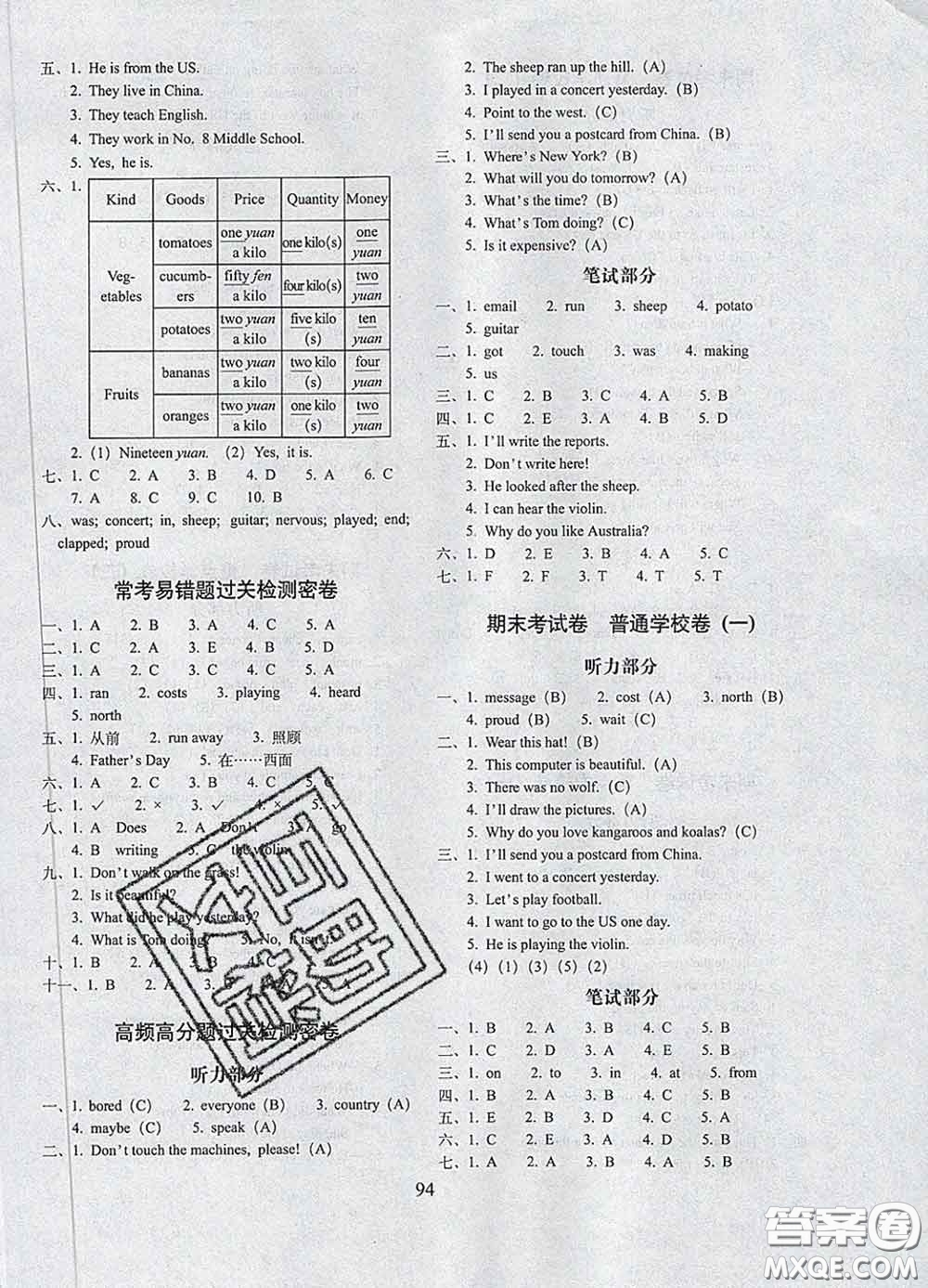 2020春期末沖刺100分完全試卷四年級(jí)英語(yǔ)下冊(cè)外研版一起答案