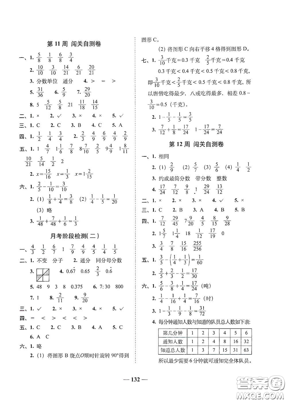 2020年A全程練考卷五年級(jí)數(shù)學(xué)下冊(cè)答案