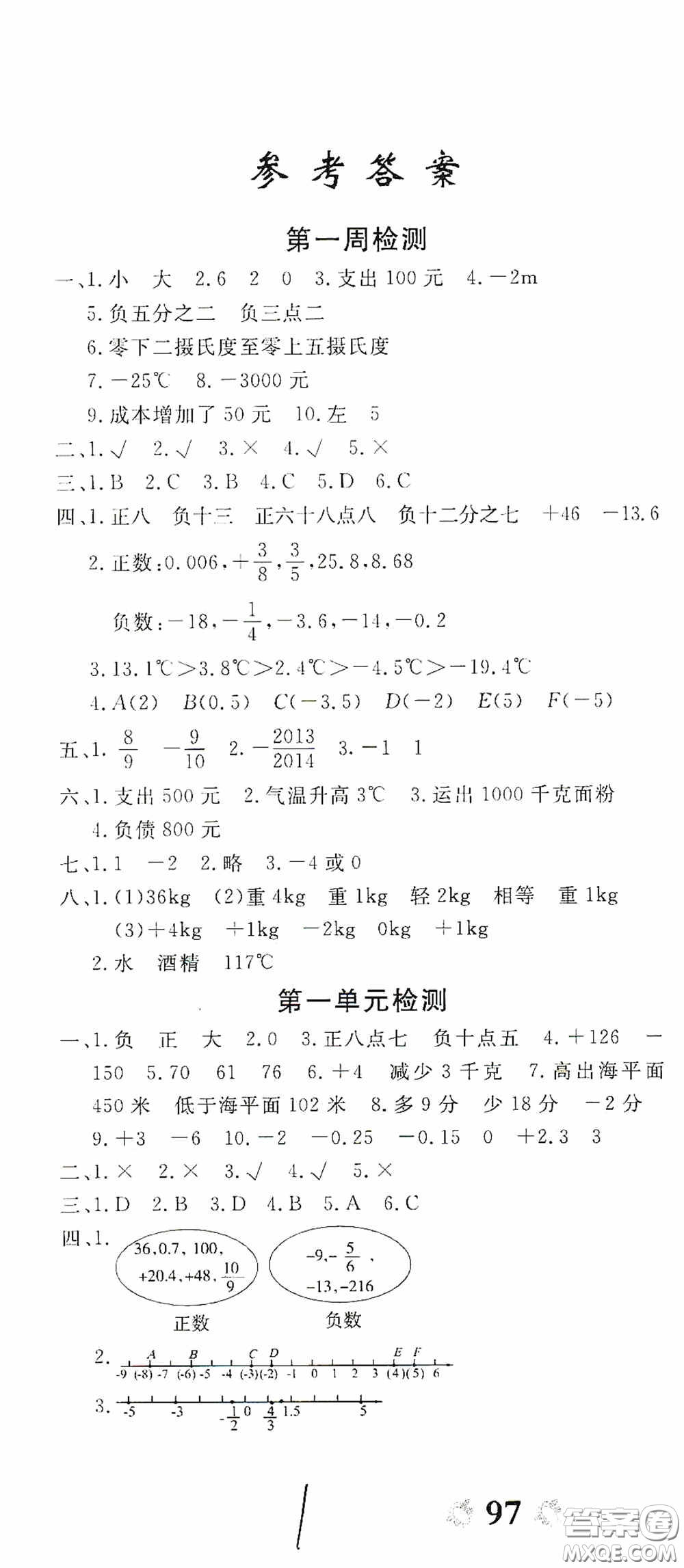 2020年全能練考卷六年級(jí)數(shù)學(xué)下冊(cè)人教版答案