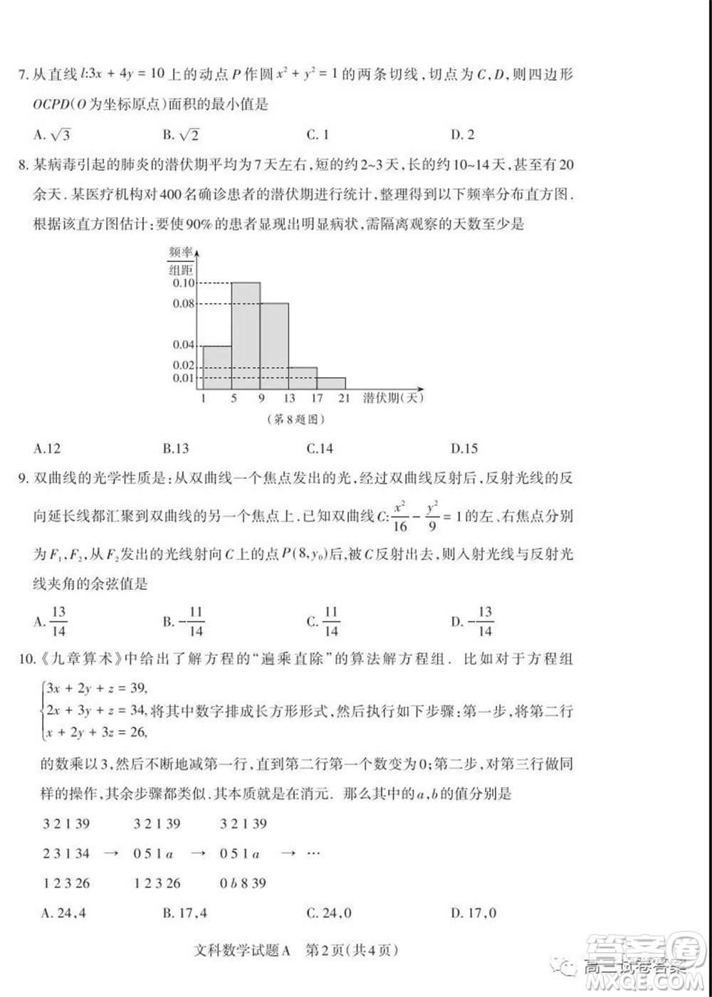 2020年山西省高考考前適應(yīng)性測(cè)試二文科數(shù)學(xué)試題及答案