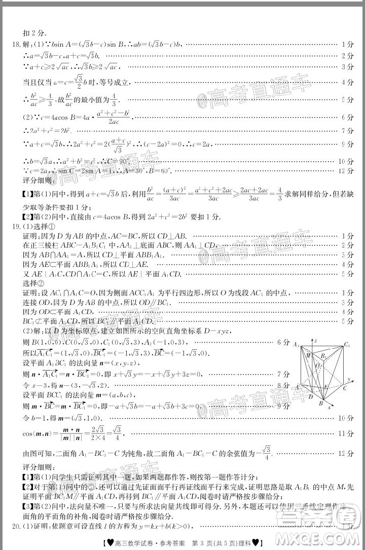 2020年金太陽全國5月百萬聯(lián)考全國二卷理科數(shù)學(xué)試題及答案