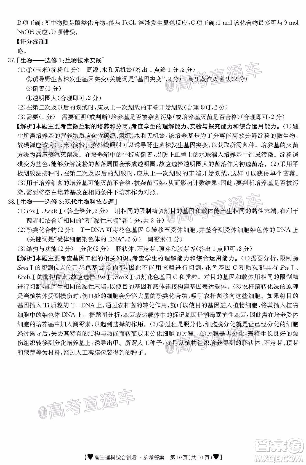 2020年金太陽(yáng)全國(guó)5月百萬(wàn)聯(lián)考全國(guó)二卷理科綜試題及答案