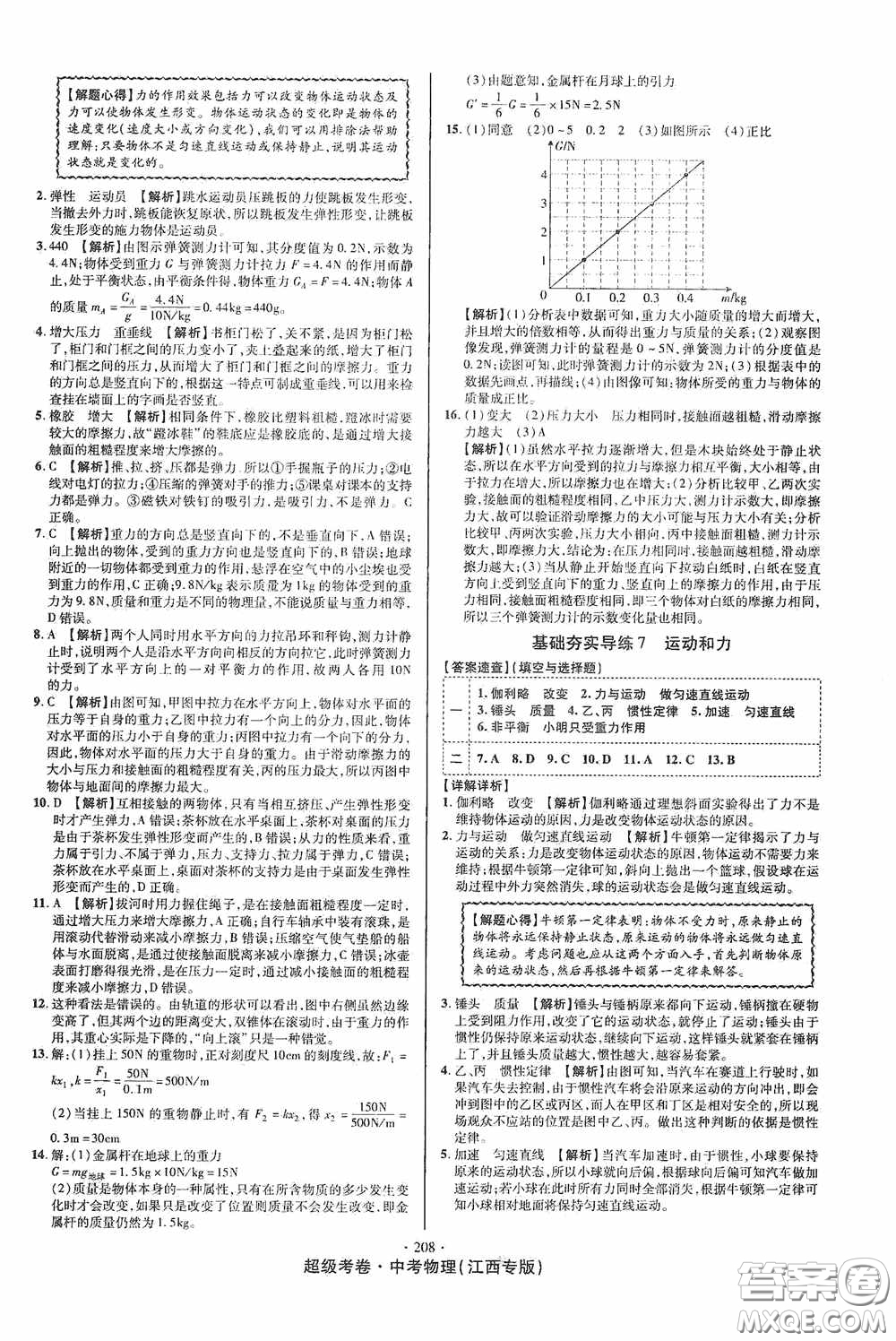 超級考卷2020江西中考必做試卷物理答案