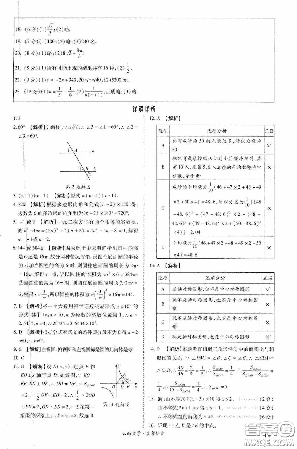 四川教育出版社2020一戰(zhàn)成名中考真題與拓展訓練數學云南版答案