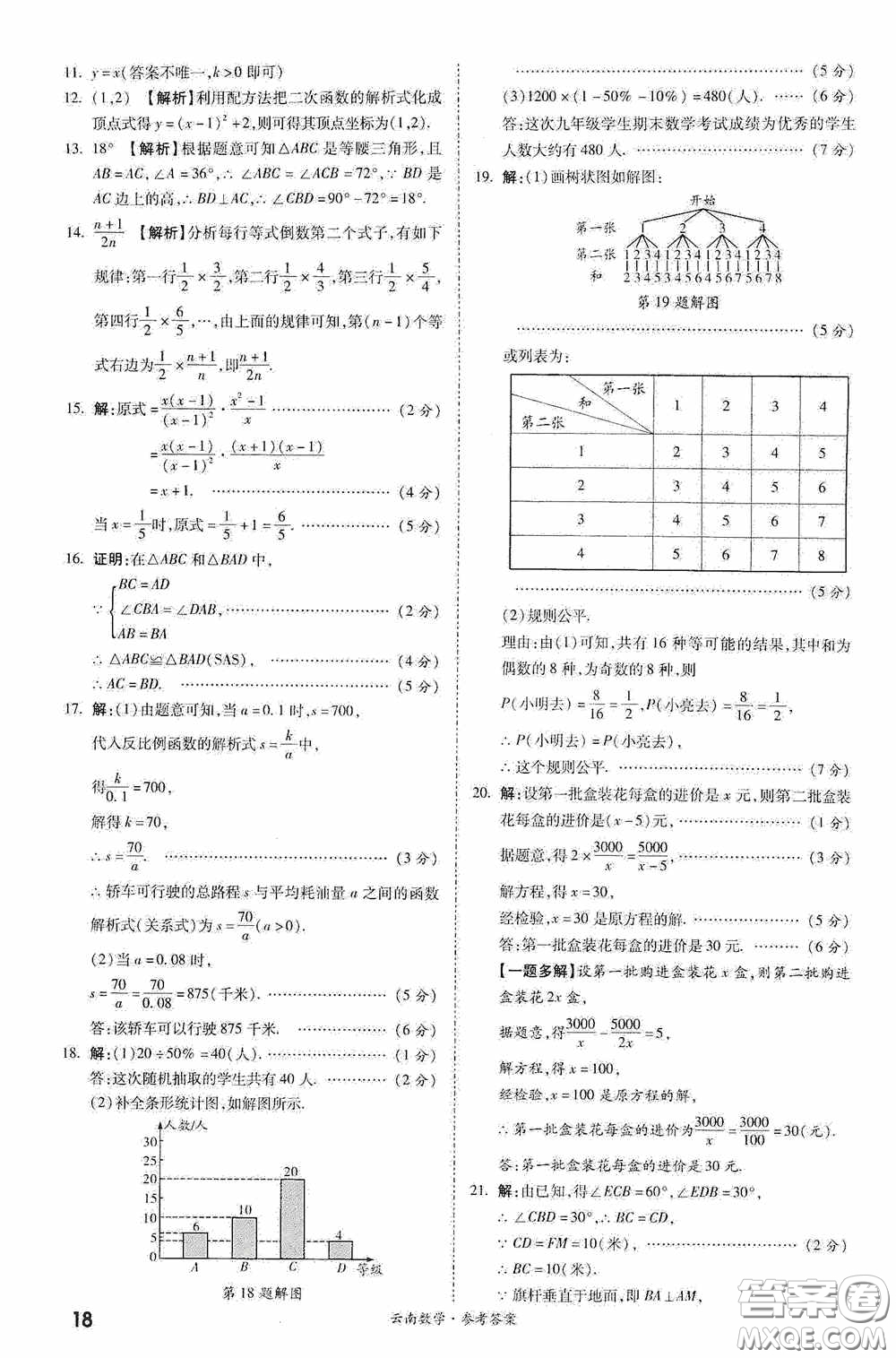 四川教育出版社2020一戰(zhàn)成名中考真題與拓展訓練數學云南版答案