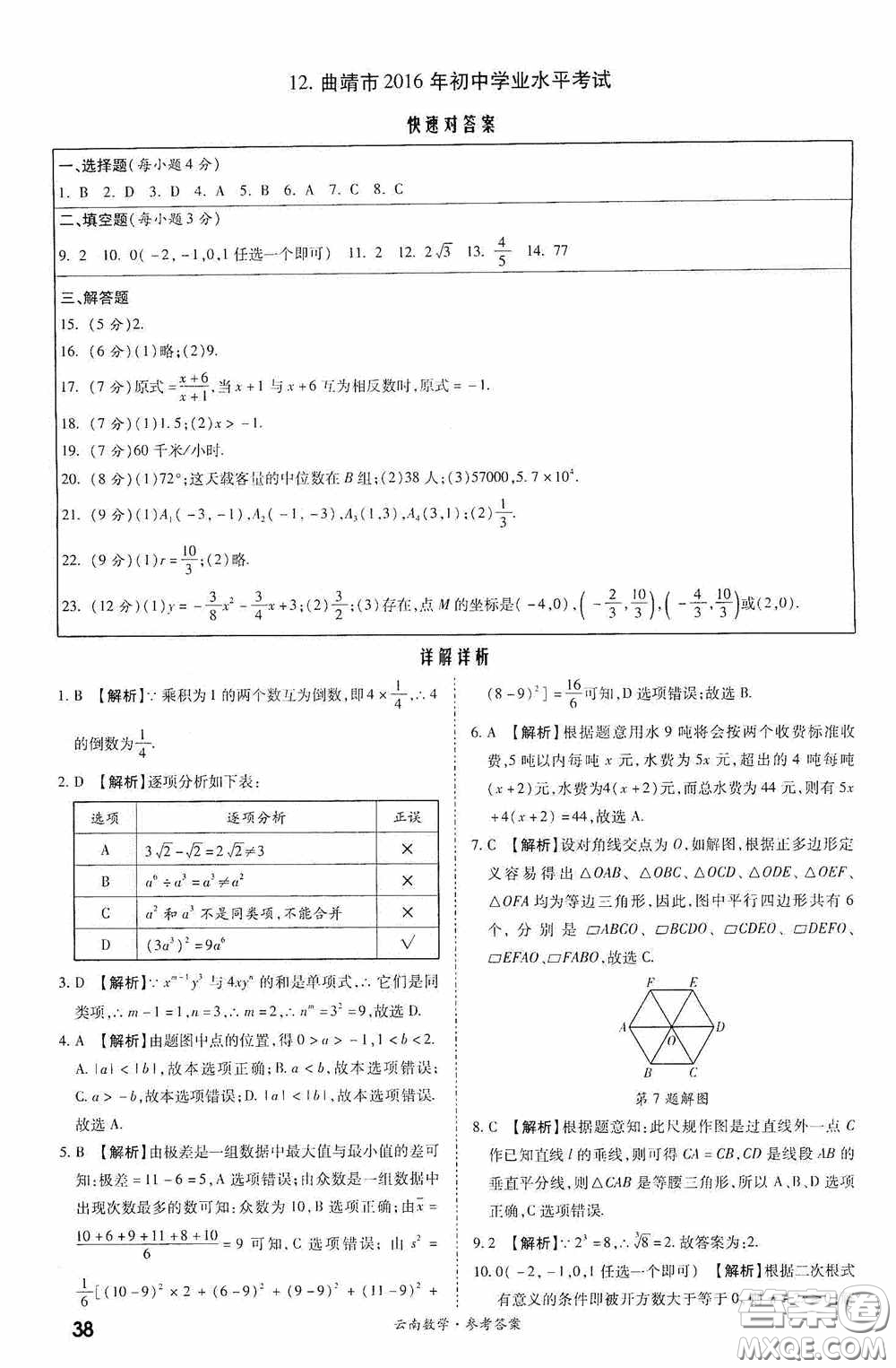 四川教育出版社2020一戰(zhàn)成名中考真題與拓展訓練數學云南版答案