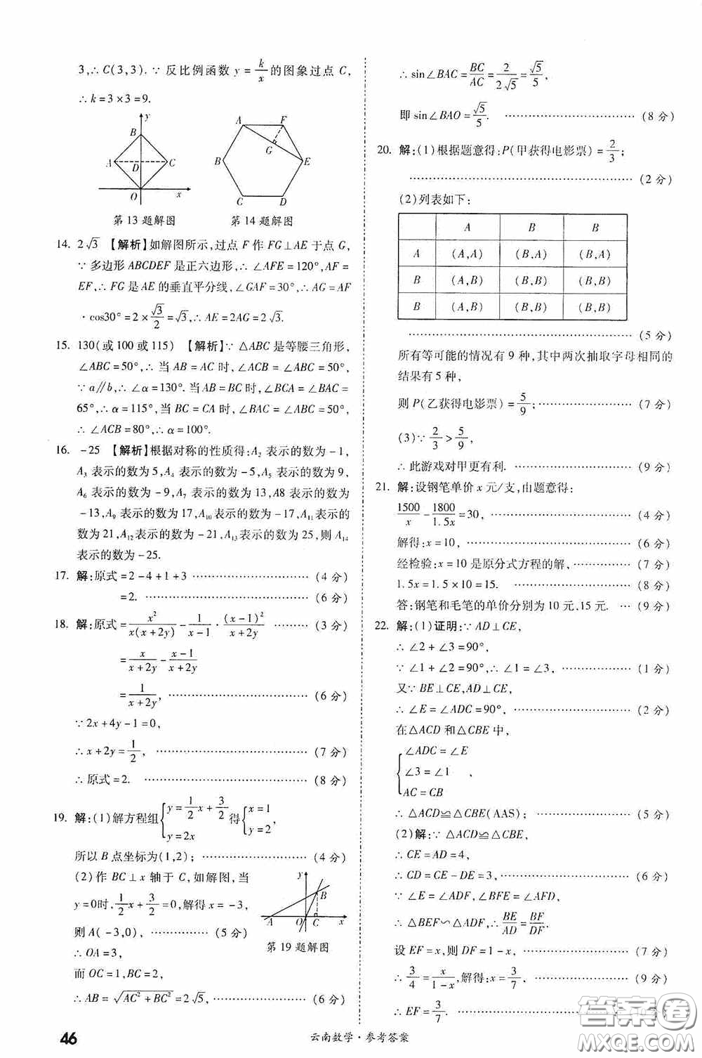 四川教育出版社2020一戰(zhàn)成名中考真題與拓展訓練數學云南版答案