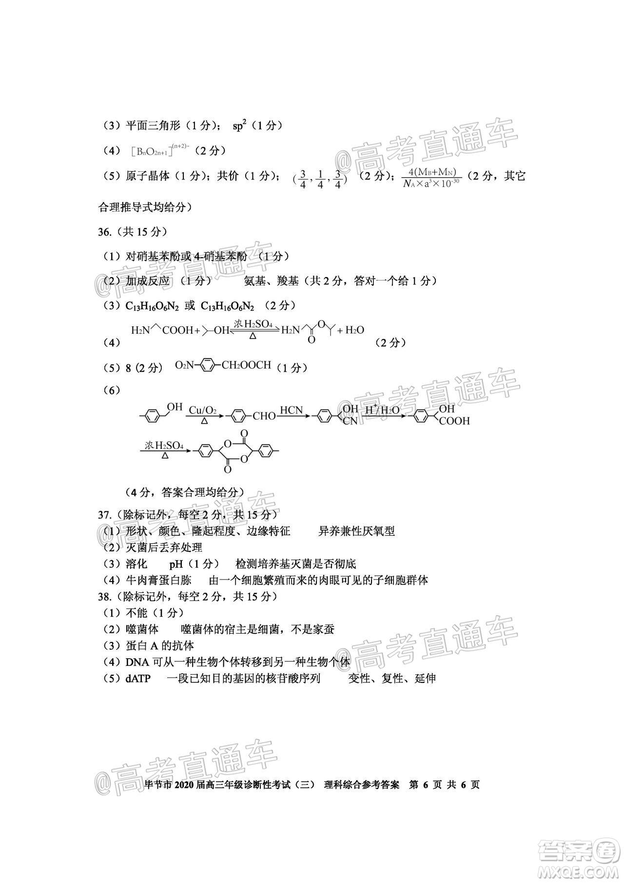 畢節(jié)市2020屆高三年級(jí)診斷性考試三理科綜合試題及答案