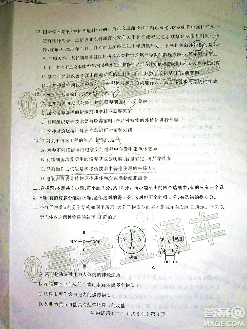 2020年聊城二模生物試題及答案