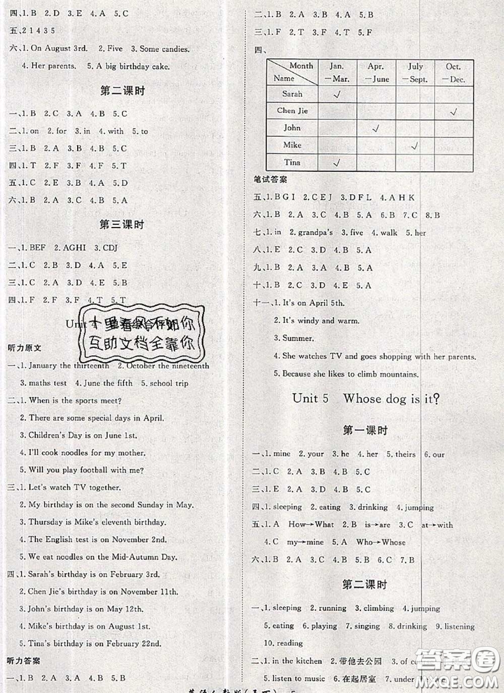 2020新版黃岡360度定制課時五年級英語下冊人教版答案