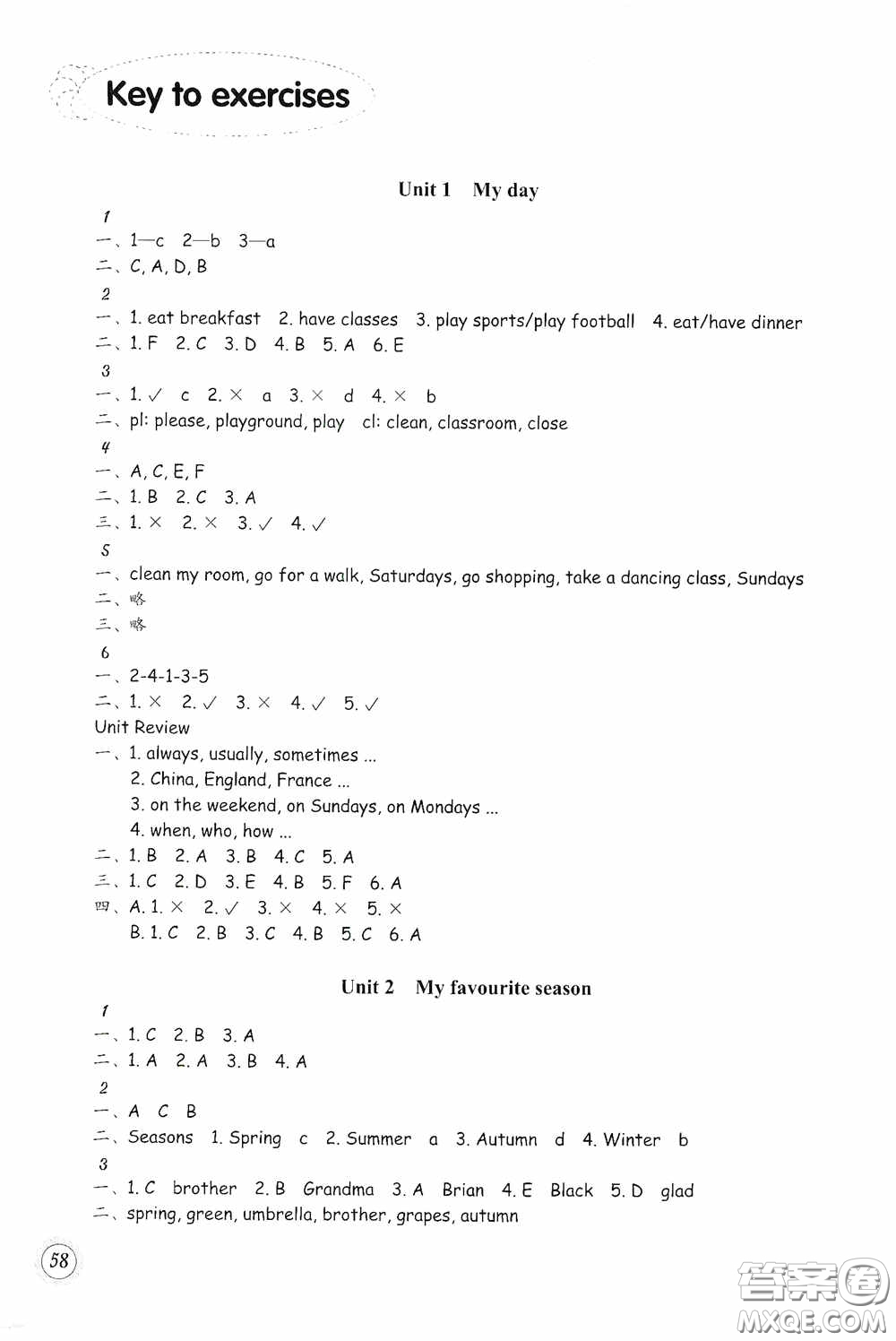 浙江教育出版社2020小學(xué)英語課時特訓(xùn)五年級下冊人教版答案