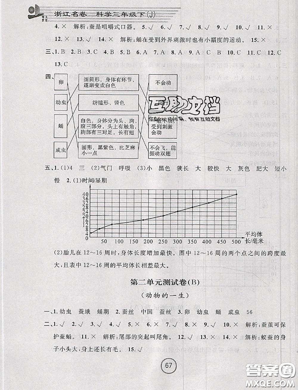 浙江大學(xué)出版社2020春浙江名卷三年級科學(xué)下冊教科版答案