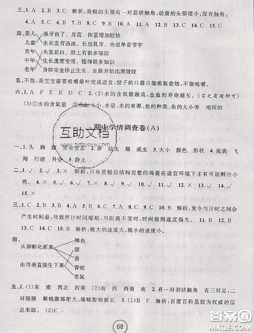 浙江大學(xué)出版社2020春浙江名卷三年級科學(xué)下冊教科版答案