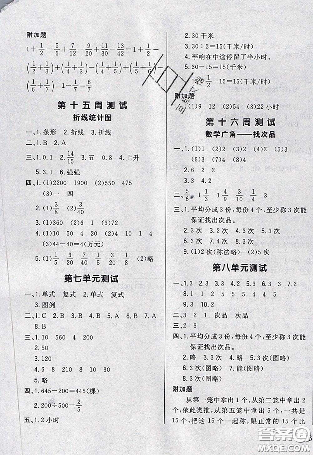 2020新版悅?cè)缓脤W(xué)生周周測(cè)五年級(jí)數(shù)學(xué)下冊(cè)人教版答案