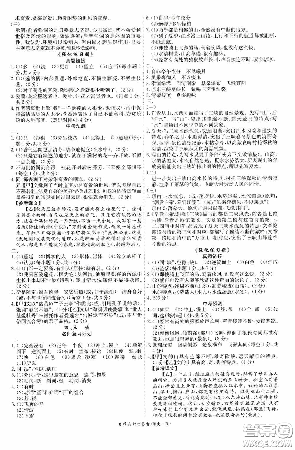 2020木牘教育安徽中考總復(fù)習(xí)名師A計(jì)劃強(qiáng)化練習(xí)冊(cè)語文答案