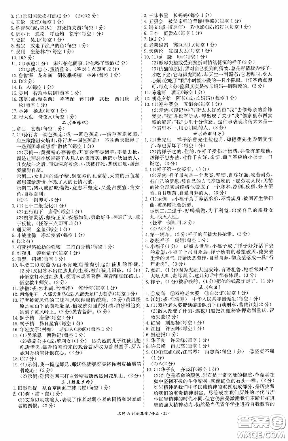 2020木牘教育安徽中考總復(fù)習(xí)名師A計(jì)劃強(qiáng)化練習(xí)冊(cè)語文答案