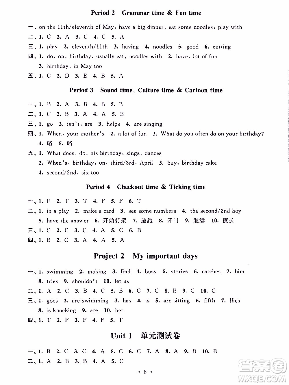 江蘇人民出版社2020年創(chuàng)新課堂學(xué)與練英語五年級下冊參考答案