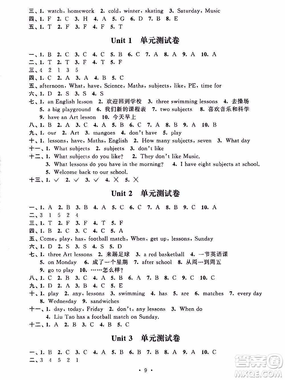 江蘇人民出版社2020年創(chuàng)新課堂學(xué)與練英語(yǔ)四年級(jí)下冊(cè)參考答案