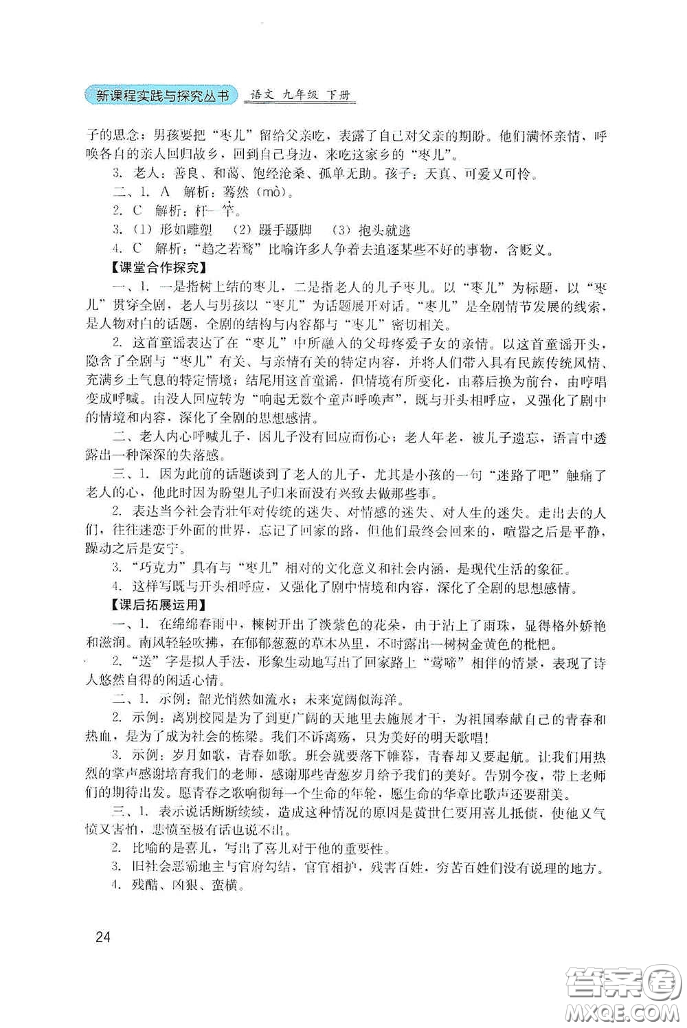 四川教育出版社2020新課程實(shí)踐與探究叢書九年級(jí)語(yǔ)文下冊(cè)人教版答案