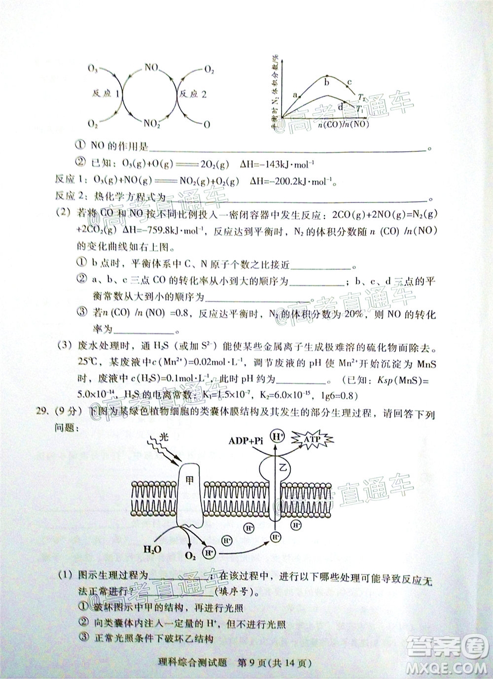 2020年韶關(guān)二模高三理科綜合試題及答案