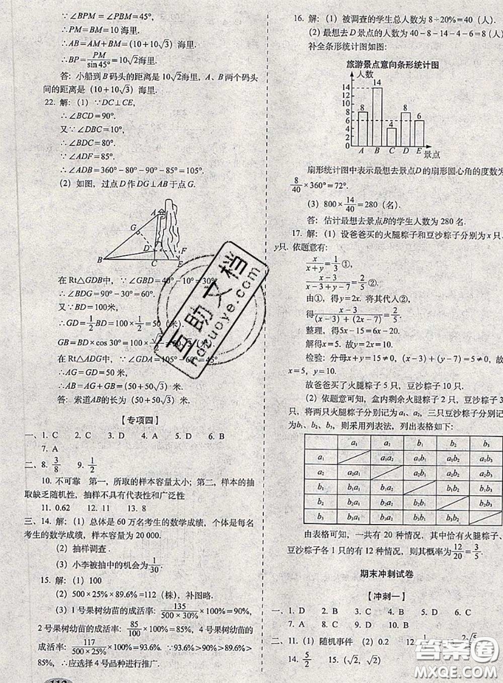 2020春聚能闖關(guān)100分期末復(fù)習(xí)沖刺卷九年級數(shù)學(xué)下冊蘇科版答案