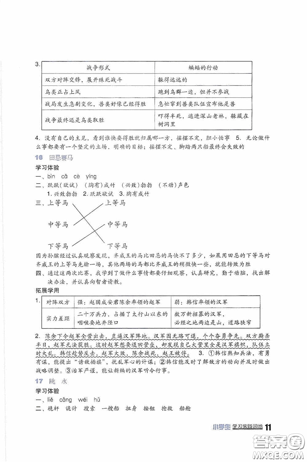 四川教育出版社2020新課標(biāo)小學(xué)生學(xué)習(xí)實(shí)踐園地五年級(jí)語(yǔ)文下冊(cè)人教版答案