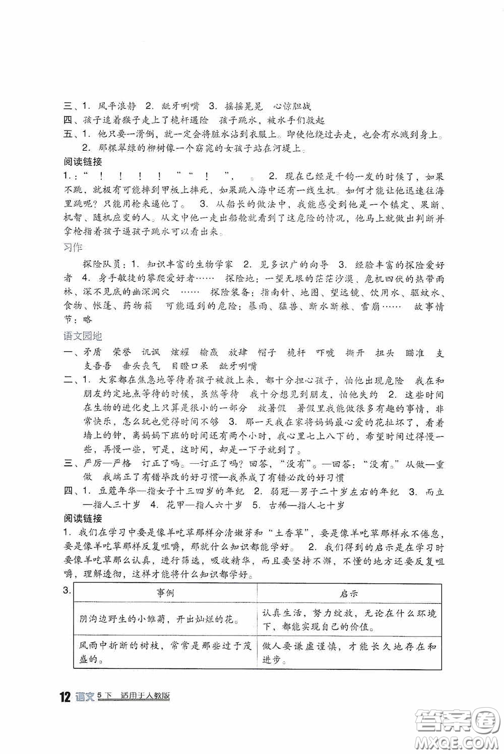 四川教育出版社2020新課標(biāo)小學(xué)生學(xué)習(xí)實(shí)踐園地五年級(jí)語(yǔ)文下冊(cè)人教版答案