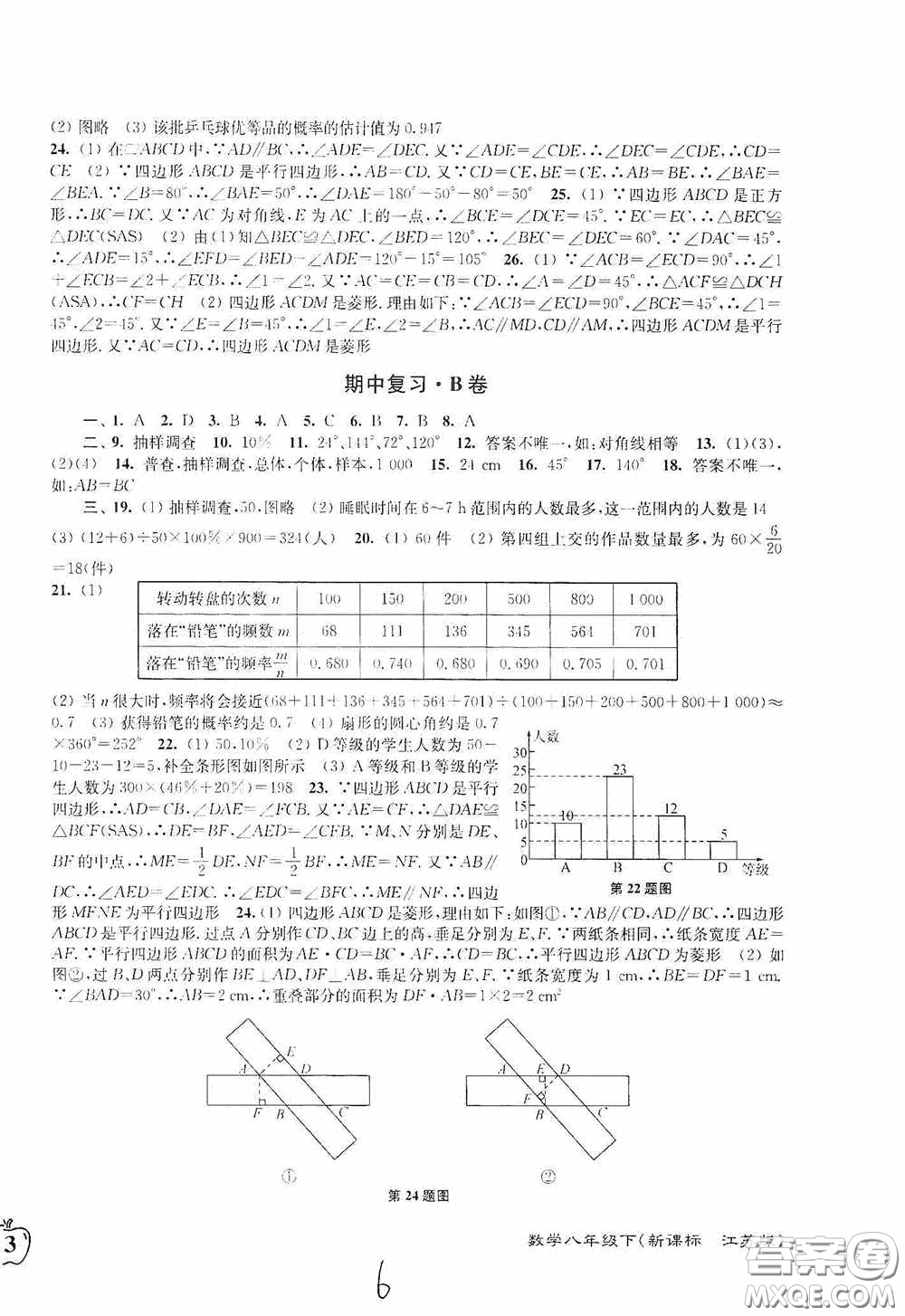 東南大學(xué)出版社2020江蘇密卷八年級(jí)數(shù)學(xué)下冊江蘇版答案