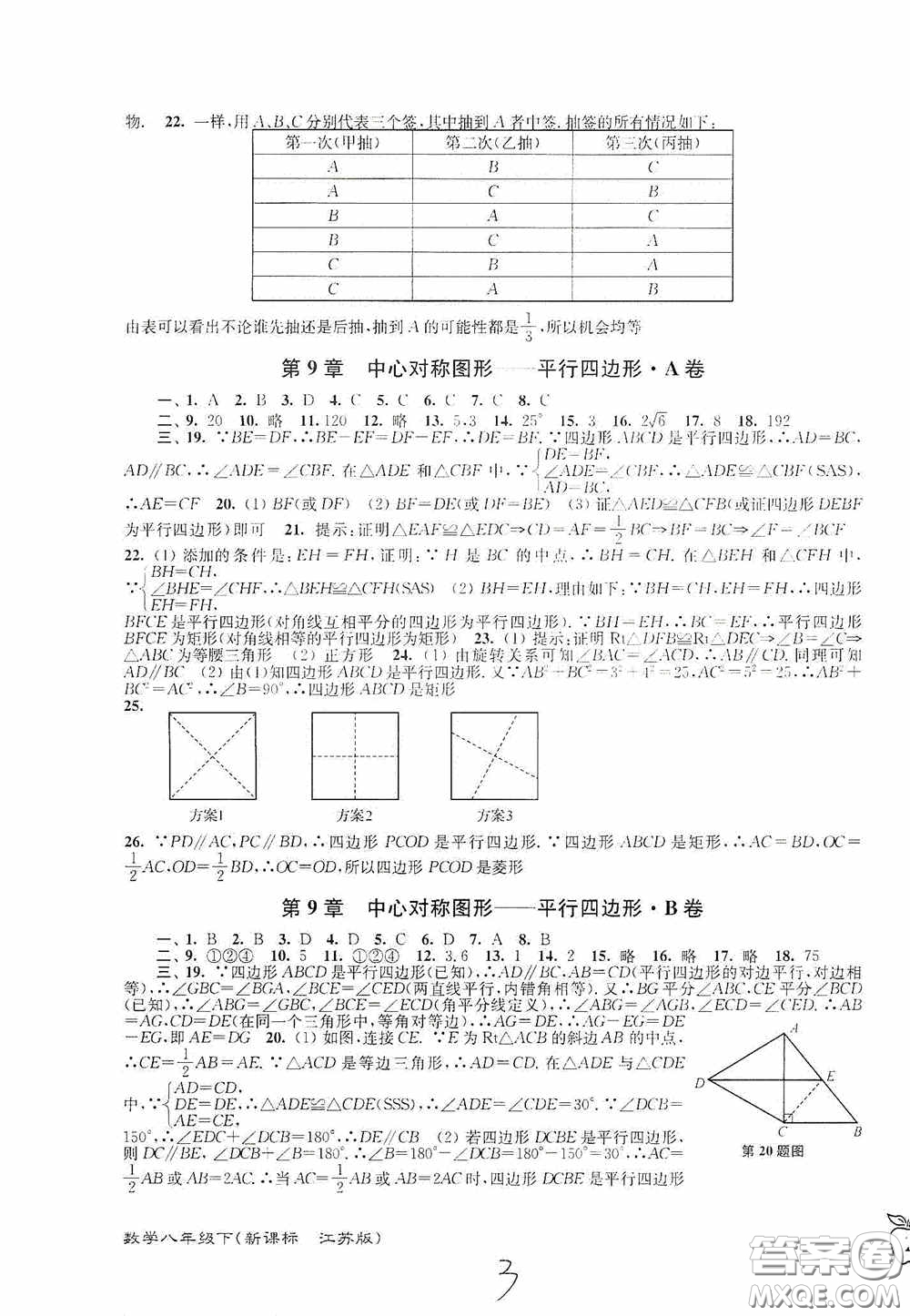 東南大學(xué)出版社2020江蘇密卷八年級(jí)數(shù)學(xué)下冊江蘇版答案