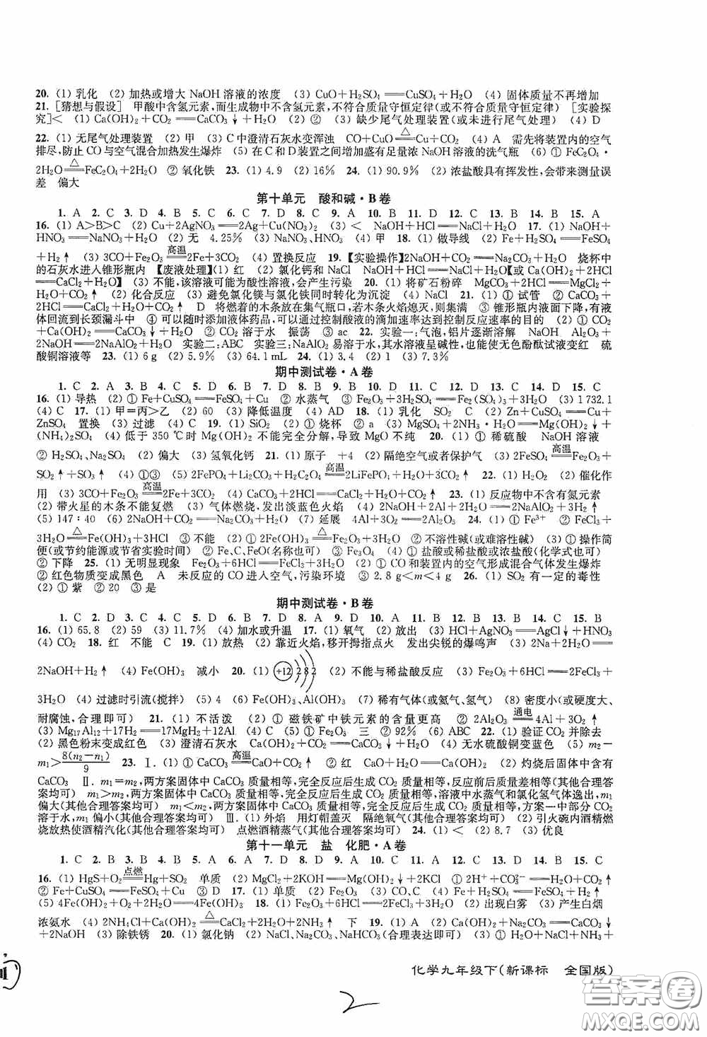 東南大學(xué)出版社2020江蘇密卷九年級(jí)化學(xué)下冊(cè)全國(guó)版答案