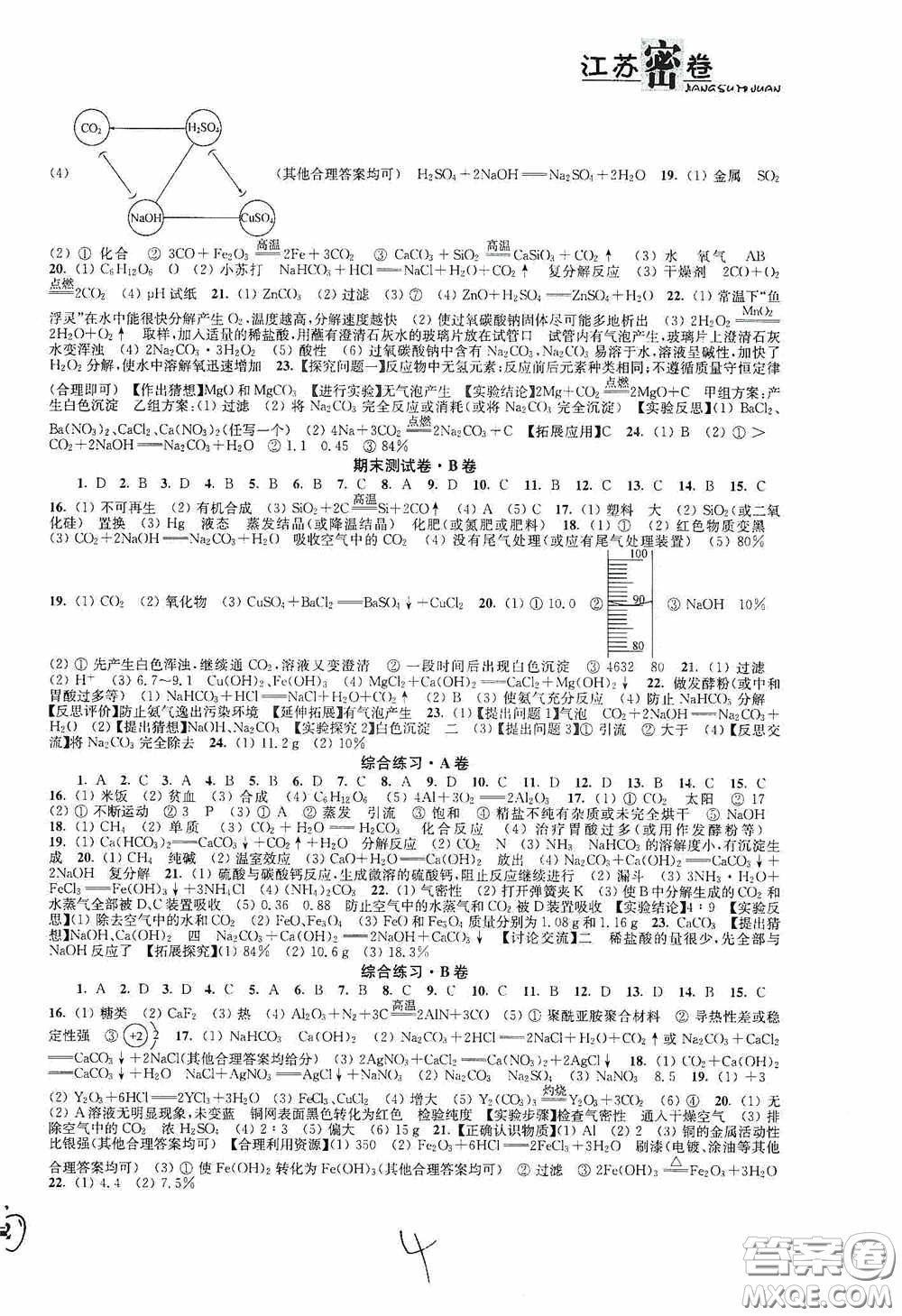 東南大學(xué)出版社2020江蘇密卷九年級(jí)化學(xué)下冊(cè)全國(guó)版答案