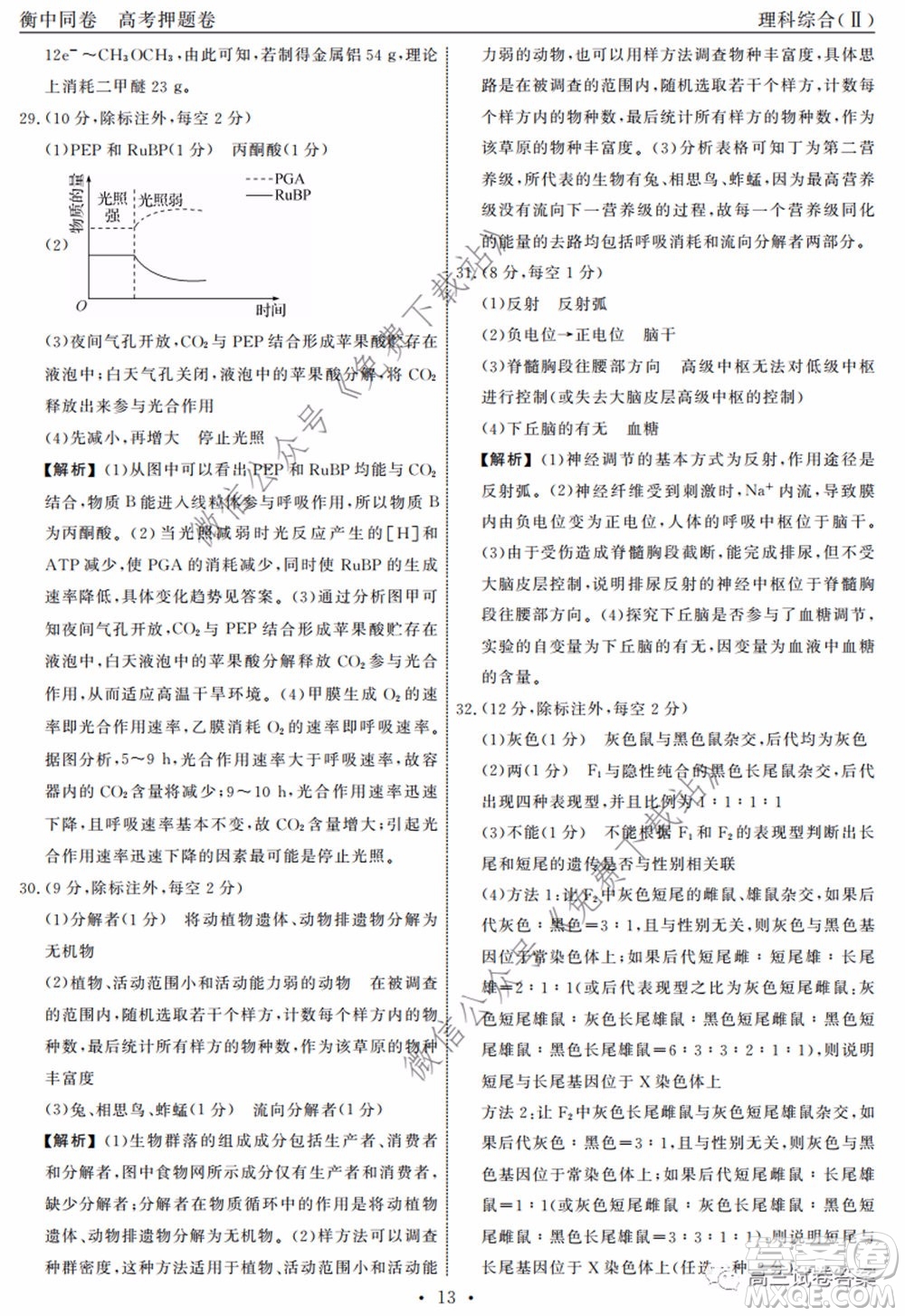 衡中同卷押題卷二2020年普通高等學(xué)校招生全國統(tǒng)一考試模擬試題理科綜合試題及答案