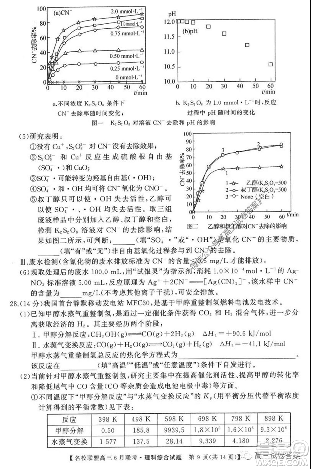 河南省名校聯(lián)盟2020屆高三下學(xué)期6月聯(lián)考理科綜合試題及答案