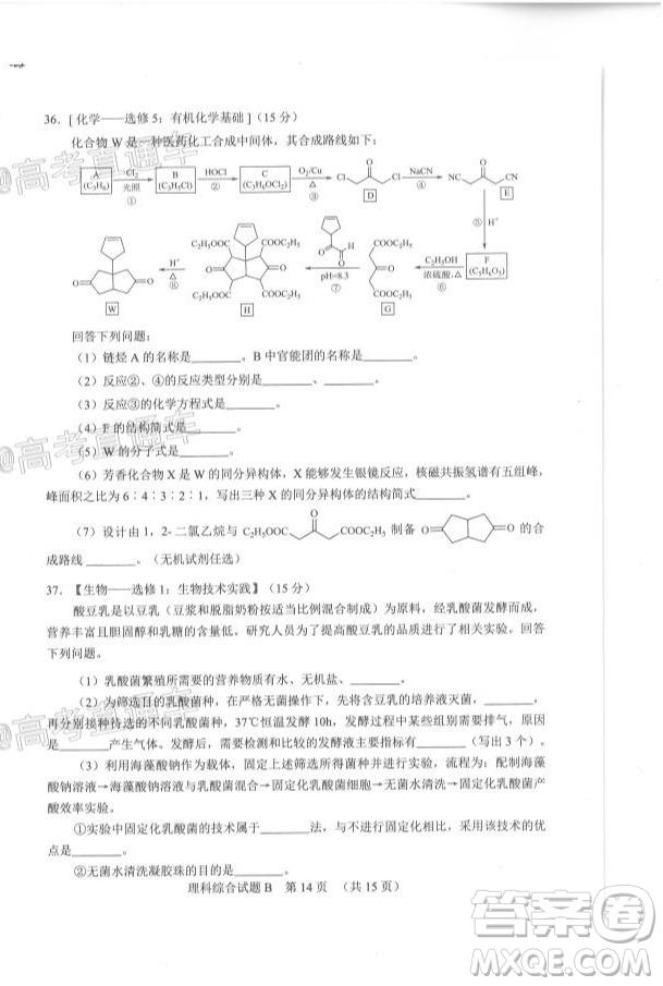 2020年廣州市普通高中畢業(yè)班綜合測試二理科綜合試題及答案