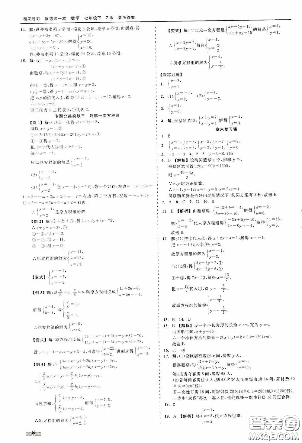 浙江工商大學(xué)出版社2020精彩練習(xí)就練這一本七年級數(shù)學(xué)下冊Z版B本答案