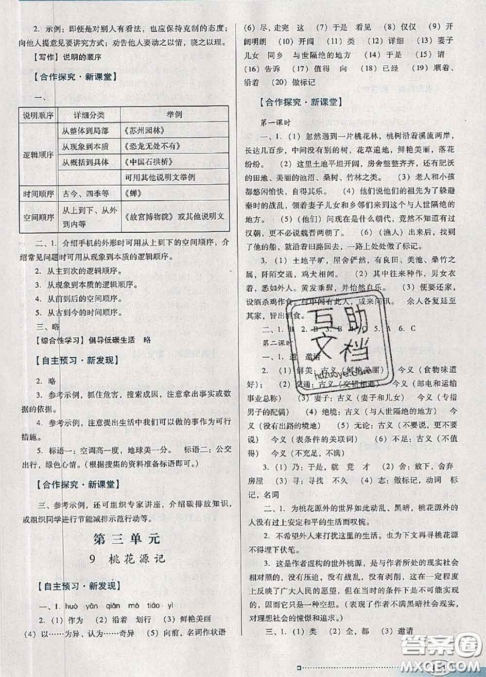 2020新版南方新課堂金牌學(xué)案八年級(jí)語文下冊(cè)人教版答案