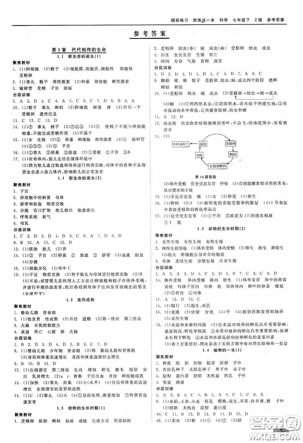 浙江工商大學(xué)出版社2020精彩練習(xí)就練這一本七年級科學(xué)下冊Z版B本答案