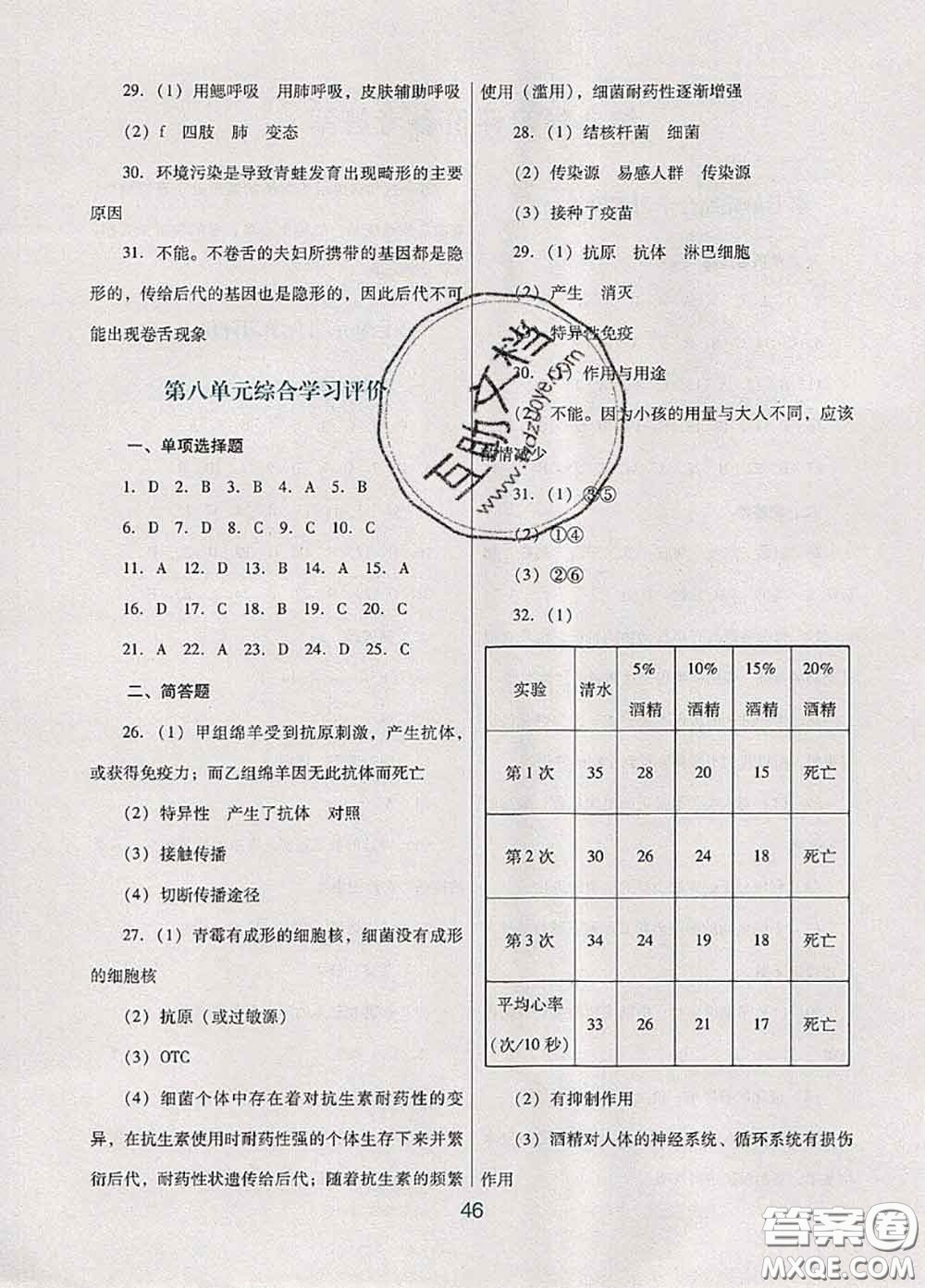 2020新版南方新課堂金牌學(xué)案八年級(jí)生物下冊(cè)人教版答案