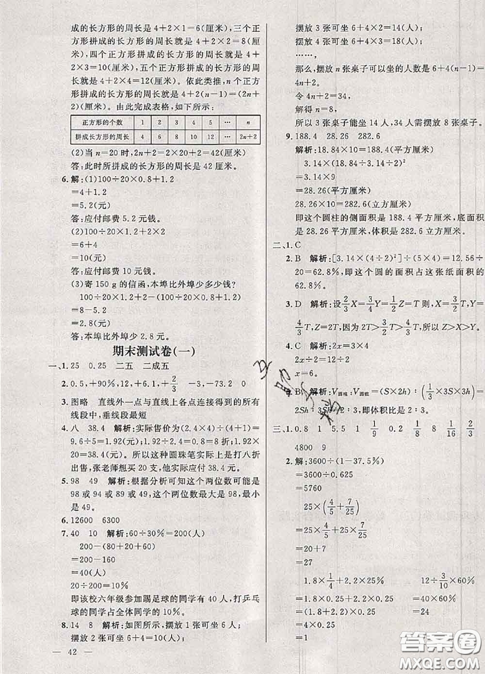 鐘書金牌2020春過關沖刺100分六年級數學下冊人教版答案