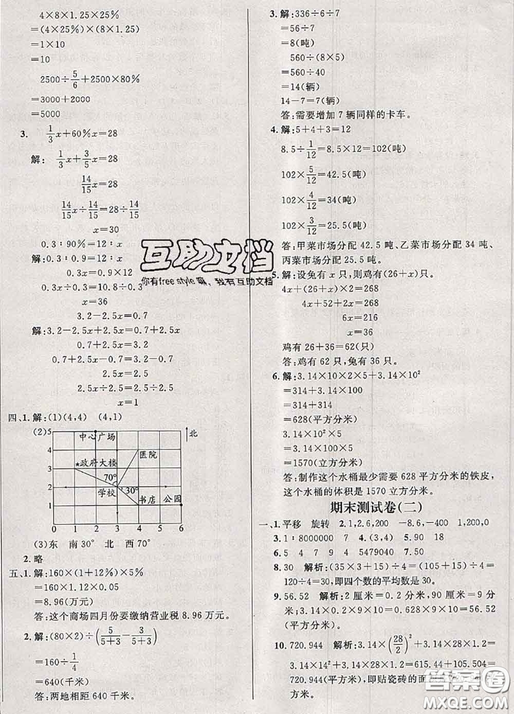 鐘書金牌2020春過關沖刺100分六年級數學下冊人教版答案