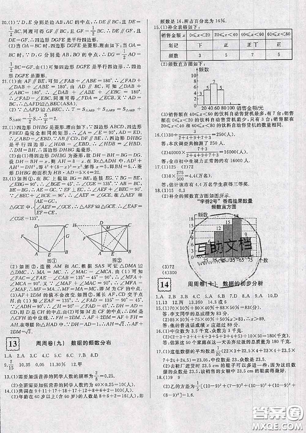 2020新版優(yōu)翼優(yōu)干線周周卷初中數(shù)學八年級下冊滬科版答案